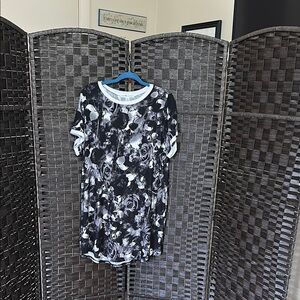 Floral Black and White T-Shirt Dress